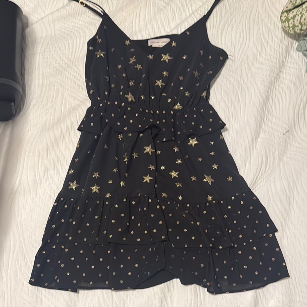 Starry Black Dress with Gold Accents